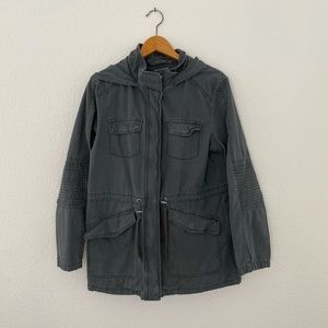 Grey Army Jacket with Hood, Medium